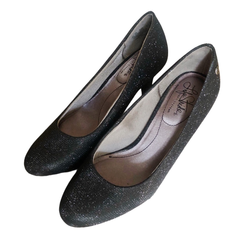 Life Stride Women’s Black Glitter Heels Sz 7